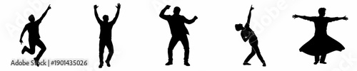 Silhouette Set of People Dancing Celebrating in Different Styles Pose