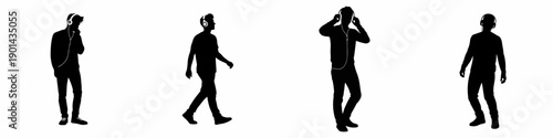 Simple Silhouette Style Man Listening Music with Headphone and Cable Illustration