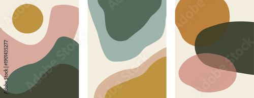 Abstract Minimalist Wall Art Set of 3, Modern Organic Shapes  in Neutral Earth Tones, Boho Scandinavian Poster Style
