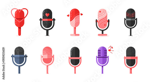 Collection of colorful vintage style microphones