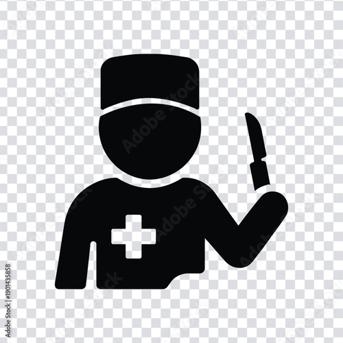 Black silhouette of a medical professional holding a scalpel