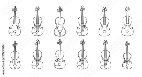 Collection of ten black and violin illustrations