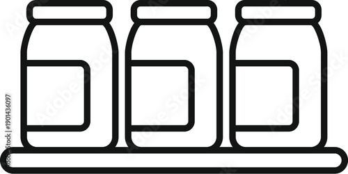 Three identical jars on a shelf depicting food storage and pantry organization