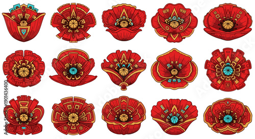 Collection of traditional chinese red embroidered silk wedding shoes