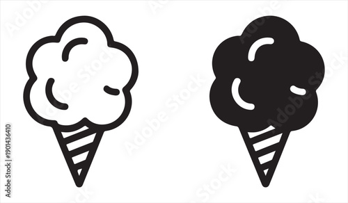 Ice cream cone icon set in outline and filled styles