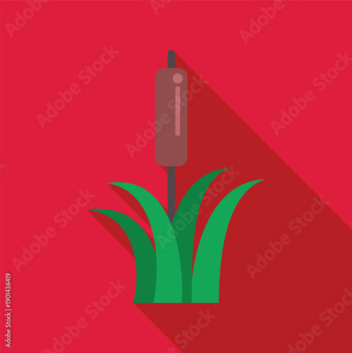 Stylized illustration of a cattail or bulrush plant with leaves, presenting a flat design icon