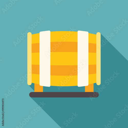 Vector illustration of a yellow wooden barrel with long shadow on blue background