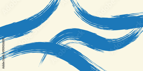 Grunge grainy blue brush stroke with spray texture. Hand drawn distress damaged vintage banner with zigzag bold line. Rough thick brush stroke texture. Spray paint effect vector background.