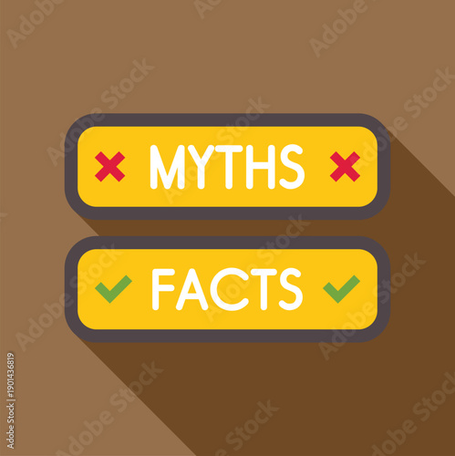 Yellow buttons showing facts and myths with correct and incorrect symbols