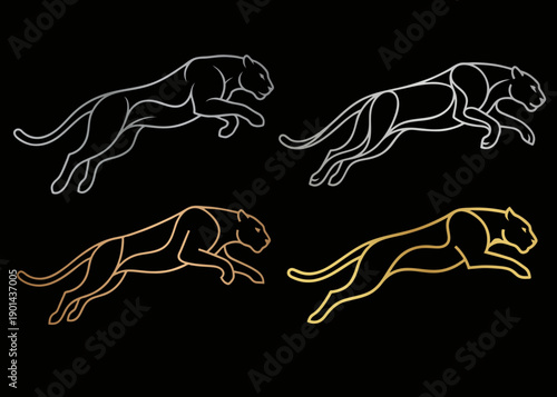Leaping Black Panther Silhouette Minimalist Vector Illustration