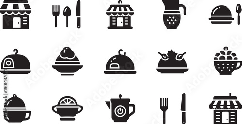 Restaurant Shop and Catering Service Icon Set - Food Store and Dining Symbols