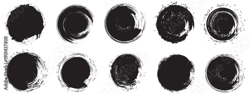 Set of black grunge circles shapes on a white background. Grunge round shapes.Japanese and chinese calligraphy round shapes. black stamp vector.