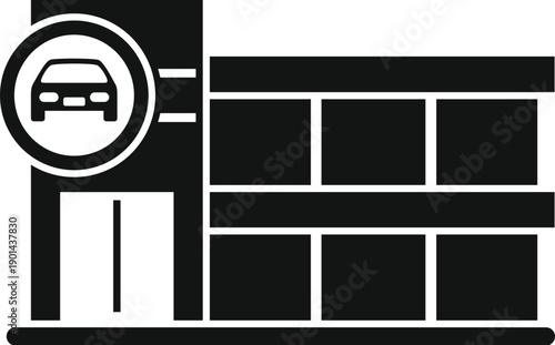 Automotive showroom building featuring an car symbol, representing vehicle sales and service