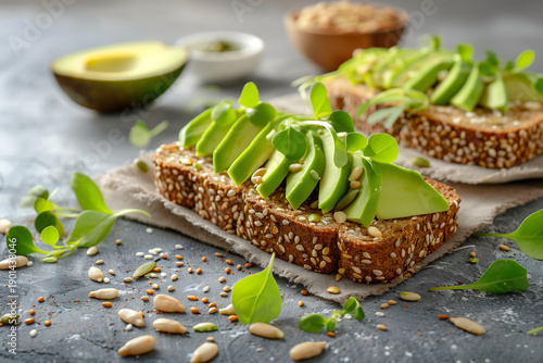 Fresh avocado toast on whole grain bread