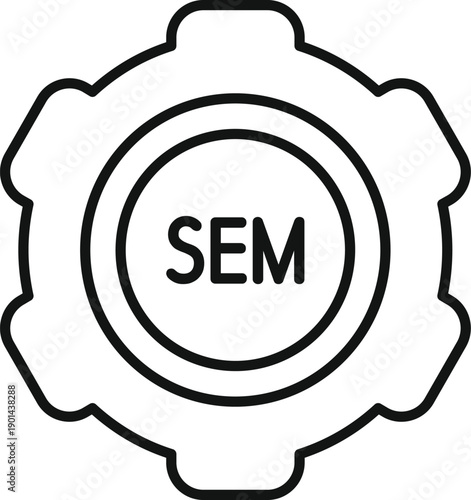Sem acronym inside a cogwheel, symbolizing search engine marketing and optimization