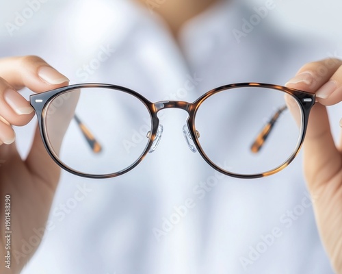 Wallpaper Mural Transparent eyeglasses held in hands on white background Torontodigital.ca