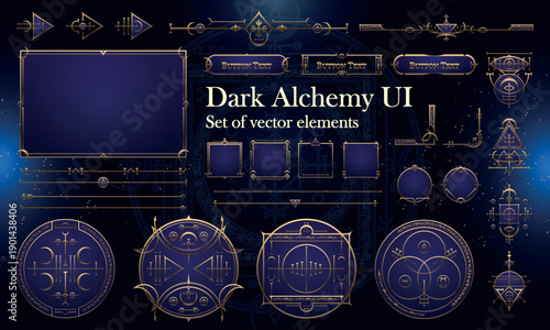 Alchemy Magic HUD. Dark Fantasy RPG Interface Elements for UI Design, Posters and Motion Graphics. Vector EPS10