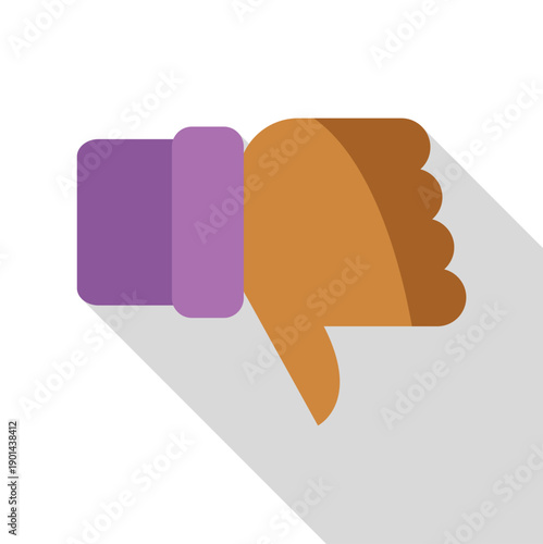 Hand showing thumbs down gesture with long shadow representing disapproval and dislike
