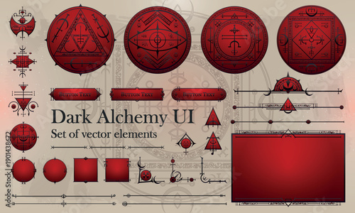 Alchemy Magic HUD Kit. Dark Fantasy RPG Interface Elements for UI Design, Game Screens, Posters and Motion Graphics, Vector EPS10