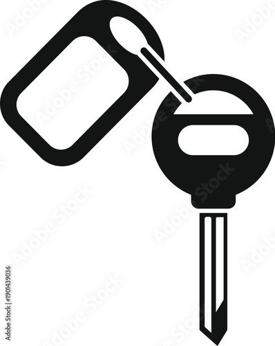 Car key with a blank rectangular keychain, symbolizing security and access