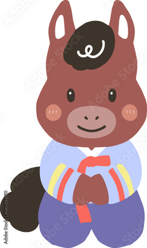 남자한복입은 붉은 말띠해 말 캐릭터