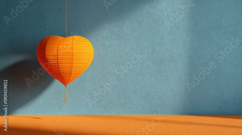 Orange heart lantern casts dove shadow in cultural celebration