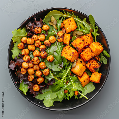 Vegan salad bowl with mixed greens