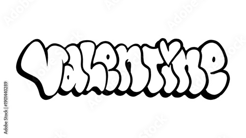 Valentine graffiti throw up lettering vector. Urban street art bubble style font with heart element for t-shirt print, romantic street wear, and love branding.