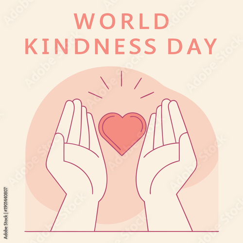 World kindness day banner featuring open palms holding pink heart symbol on soft aesthetic background for social media and web promotions