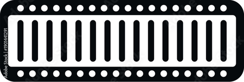 Black icon showing an led strip light with multiple diodes on a white background