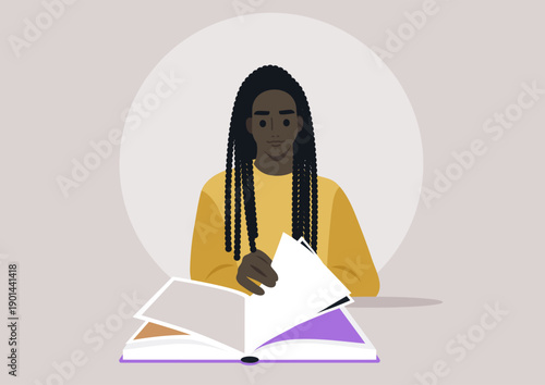 A person flips through the pages of a book, lost in the world of stories, The serene atmosphere invites exploration and imagination, creating a perfect reading sanctuary.