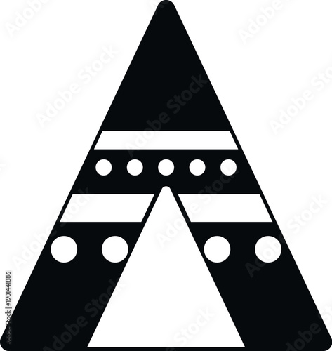 Black teepee icon representing indigenous native american culture on a white background