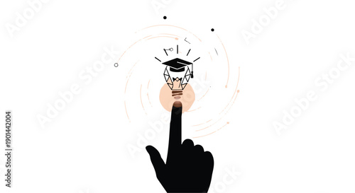 Surprised cartoon character with hand pointing upwards in excitement