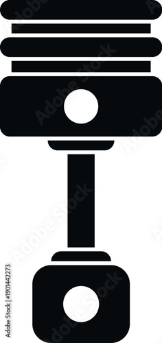 Piston and connecting rod forming a mechanical engine part in silhouette vector illustration