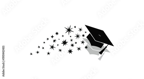 Graduation cap with stars exploding in celebration