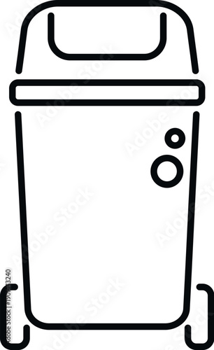 Black line art drawing of a waste container with wheels