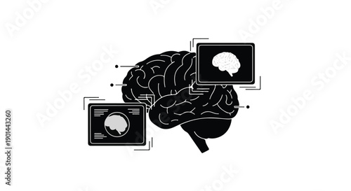Brain with digital images and data transfer concept