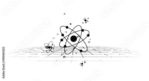Abstract atomic structure with orbiting electrons symbolizing science and research