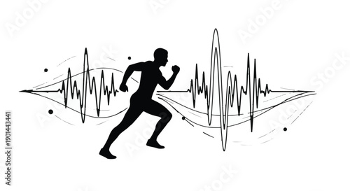 Silhouette of a runner integrated with a dynamic sound wave, symbolizing energy and rhythm in motion.