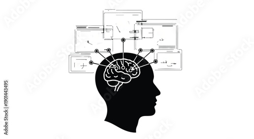 Abstract concept of artificial intelligence and human thought processes connecting data