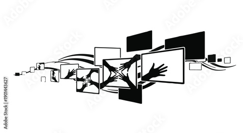 Abstract geometric shapes and lines in black and white