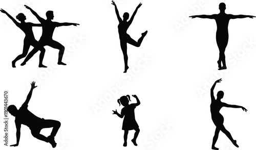 Dance silhouettes, human motion, expressive pose, artistic lifestyle, joyful energy, celebration art, dynamic figure, performance design, freedom concept, cultural expression