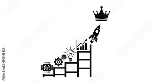 Business success concept with rocket launching to crown