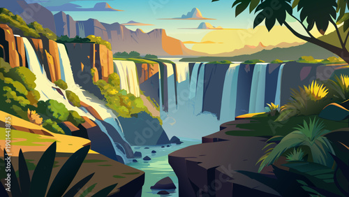 Very beautiful view of Kalandula Falls in Angola, showcasing powerful water cascades, lush surrounding vegetation, and one of Africa’s most breathtaking and dramatic natural wonders.