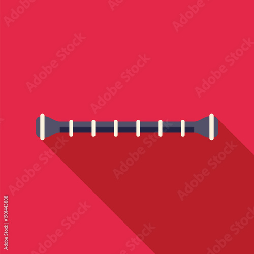 Flute music instrument flat icon with long shadow on red background