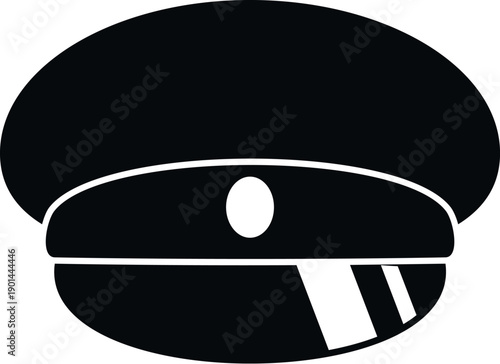 Black silhouette of a peaked uniform cap representing authority and service