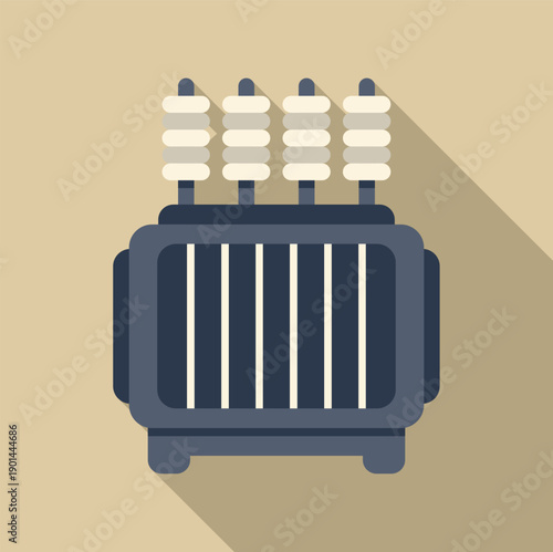 Industrial transformer distributing electrical power with long shadow effect