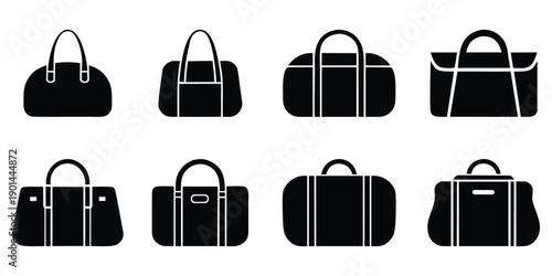 Handbag Icon Collection Black Vector.