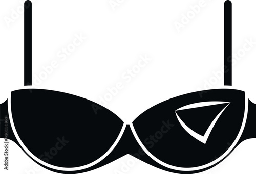 Black silhouette icon representing a woman's bra isolated on white background