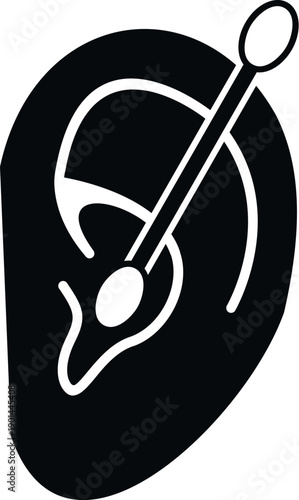 Human ear shown with a cotton swab cleaning the outer ear canal